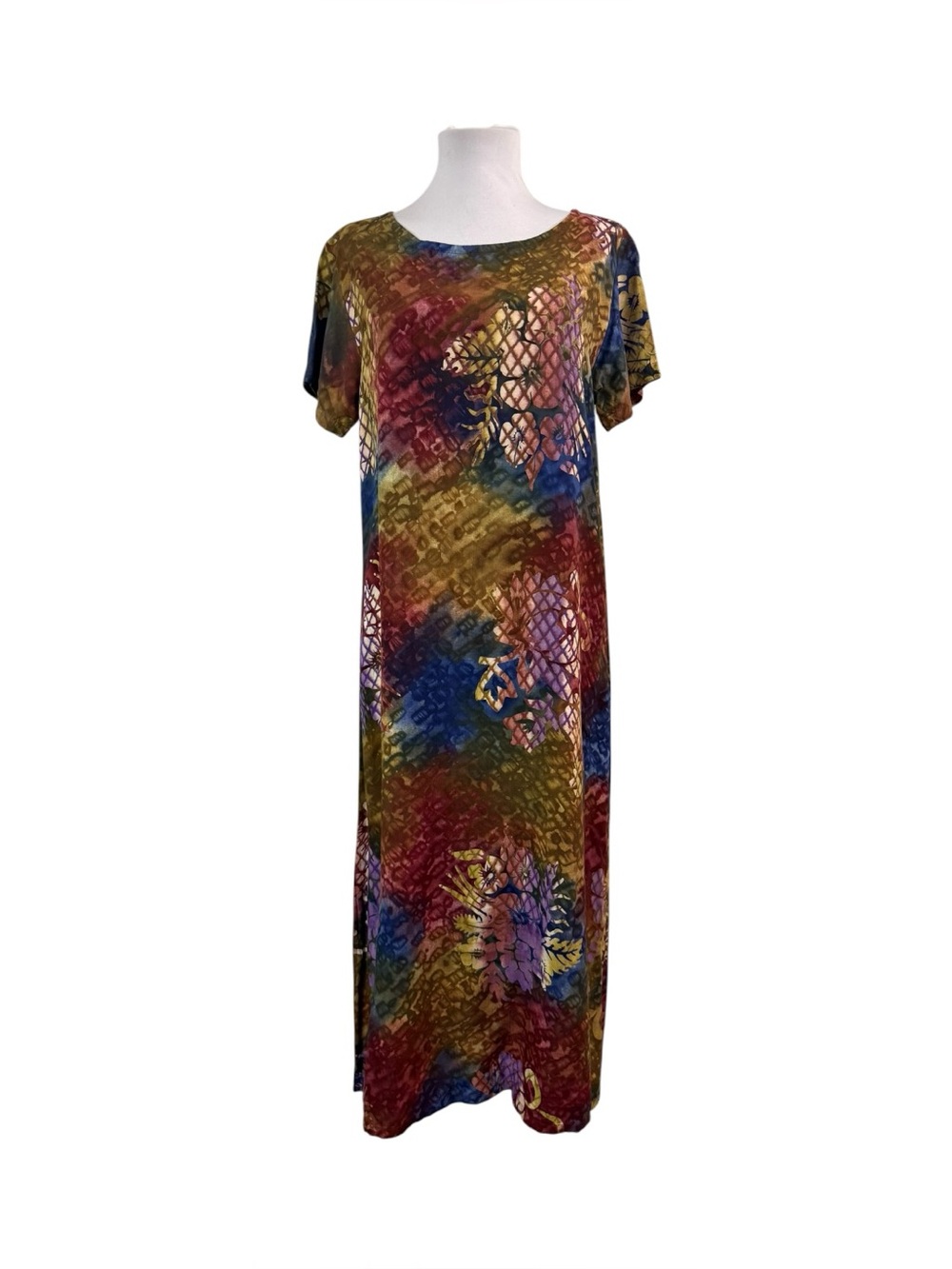 Hilo Hatties Women's Medium Maxi Dress Long Length Short Sleeves Hawaiian Resort